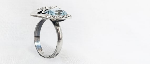 Authentic Aquamarine Gemstone 92.5 Sterling Silver & Swarovski Crystal Ring
