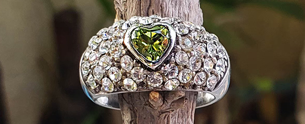 Authentic Peridot and Swarovski Crystal Heart Ring